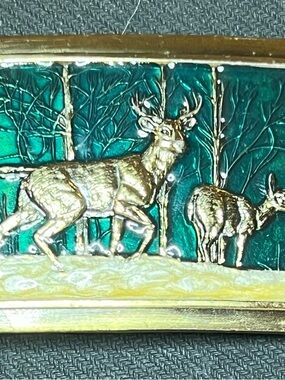 The Great American Buckle Gold Deer Relief Belt Buckle with Emerald Green Enamel